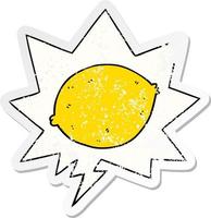 cartoon lemon and speech bubble distressed sticker vector