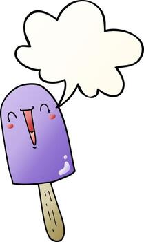 cartoon happy ice lolly and speech bubble in smooth gradient style vector