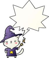 magical amazing cartoon cat wizard and speech bubble in smooth gradient style vector