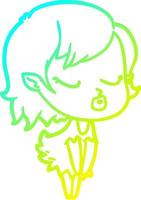 cold gradient line drawing cute cartoon vampire girl vector