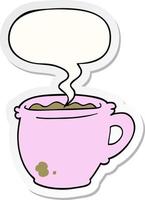 cartoon hot cup of coffee and speech bubble sticker vector