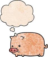 cute cartoon pig and thought bubble in grunge texture pattern style vector