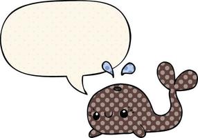 cute cartoon whale and speech bubble in comic book style vector