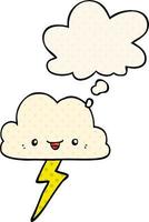 cartoon storm cloud and thought bubble in comic book style vector