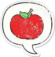 cartoon apple and speech bubble distressed sticker vector