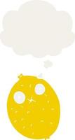 cartoon bitter lemon and thought bubble in retro style vector