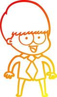 warm gradient line drawing happy cartoon boy vector