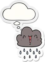 cartoon storm cloud and thought bubble as a printed sticker vector