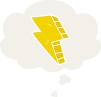 cartoon lightning bolt and thought bubble in retro style vector