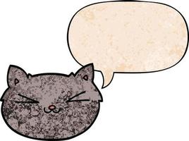 happy cartoon cat and speech bubble in retro texture style vector