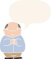 cartoon balding man and speech bubble in retro style vector