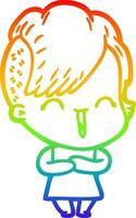rainbow gradient line drawing cartoon happy hipster girl vector