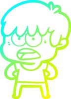 cold gradient line drawing worried cartoon boy vector