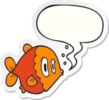 cartoon fish and speech bubble sticker vector