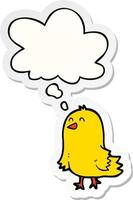 cartoon bird and thought bubble as a printed sticker vector