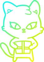 cold gradient line drawing cute cartoon cat vector