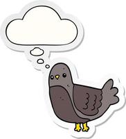 cartoon bird and thought bubble as a printed sticker vector