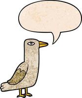 cartoon bird and speech bubble in retro texture style vector