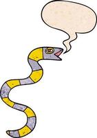 hissing cartoon snake and speech bubble in retro texture style vector