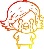 warm gradient line drawing cartoon woman crying vector