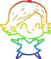 rainbow gradient line drawing cartoon friendly girl vector