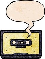 cartoon old cassette tape and speech bubble in retro texture style vector