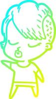 cold gradient line drawing cartoon pretty hipster girl vector