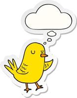 cartoon bird and thought bubble as a printed sticker vector