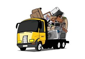 camioneta de dibujos animados cargada llena de ilustración de diseño de basura doméstica vector