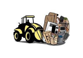 dibujos animados de bulldozer moviendo basura doméstica ilustración de diseño vector