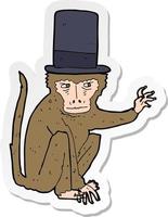 sticker of a cartoon monkey wearing top hat vector