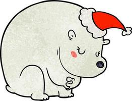 cute textured cartoon of a polar bear wearing santa hat vector