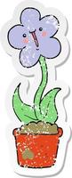 pegatina angustiada de una linda flor de dibujos animados vector