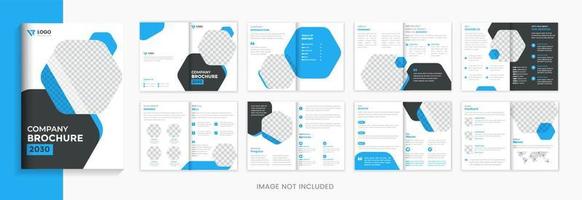 Blue Corporate 16 pages brochure design template with hexagon shape company profile vector
