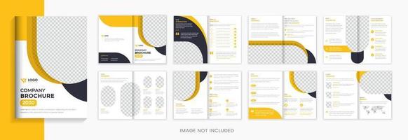 Yellow 16 pages Corporate brochure design template, modern company profile vector layout