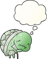 cute cartoon old turtle and thought bubble in smooth gradient style vector