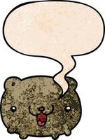 funny cartoon bear and speech bubble in retro texture style vector