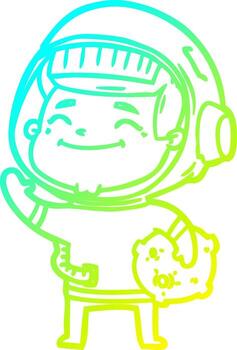 línea de gradiente frío dibujo feliz astronauta de dibujos animados vector