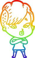 rainbow gradient line drawing cartoon surprised girl vector