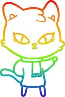 rainbow gradient line drawing cute cartoon cat vector