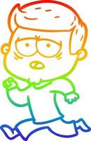 rainbow gradient line drawing cartoon tired man vector