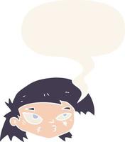 cartoon scratched up face and speech bubble in retro style vector