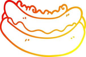 warm gradient line drawing cartoon hotdog in a bun vector