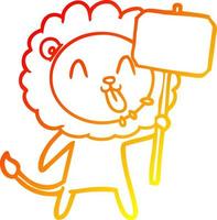 warm gradient line drawing happy cartoon lion vector