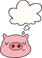cartoon pig face and thought bubble vector