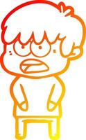 warm gradient line drawing worried cartoon boy vector