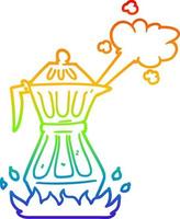 rainbow gradient line drawing cartoon steaming espresso pot vector