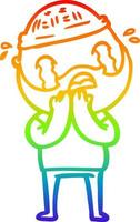 rainbow gradient line drawing cartoon bearded man crying vector