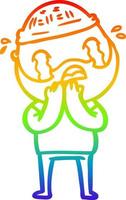 rainbow gradient line drawing cartoon bearded man crying vector