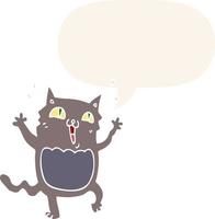 cartoon crazy excited cat and speech bubble in retro style vector